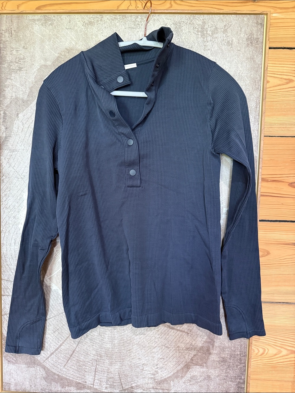 Athleta Navy Ribbed Button-Neck Long Sleeve Top with tag removed but never worn.